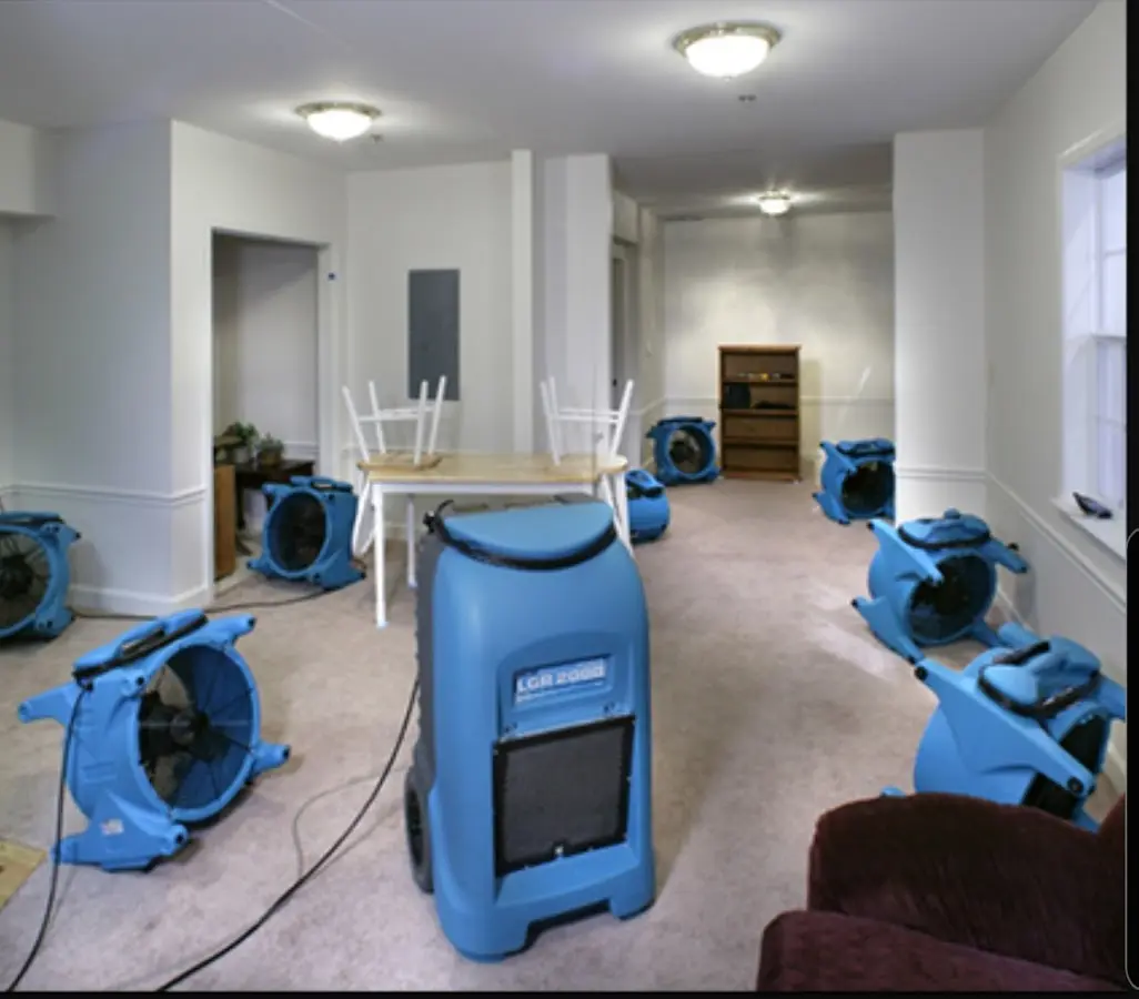 Air movers and dehumidifier setup for Water Damage Restoration in Coeymans